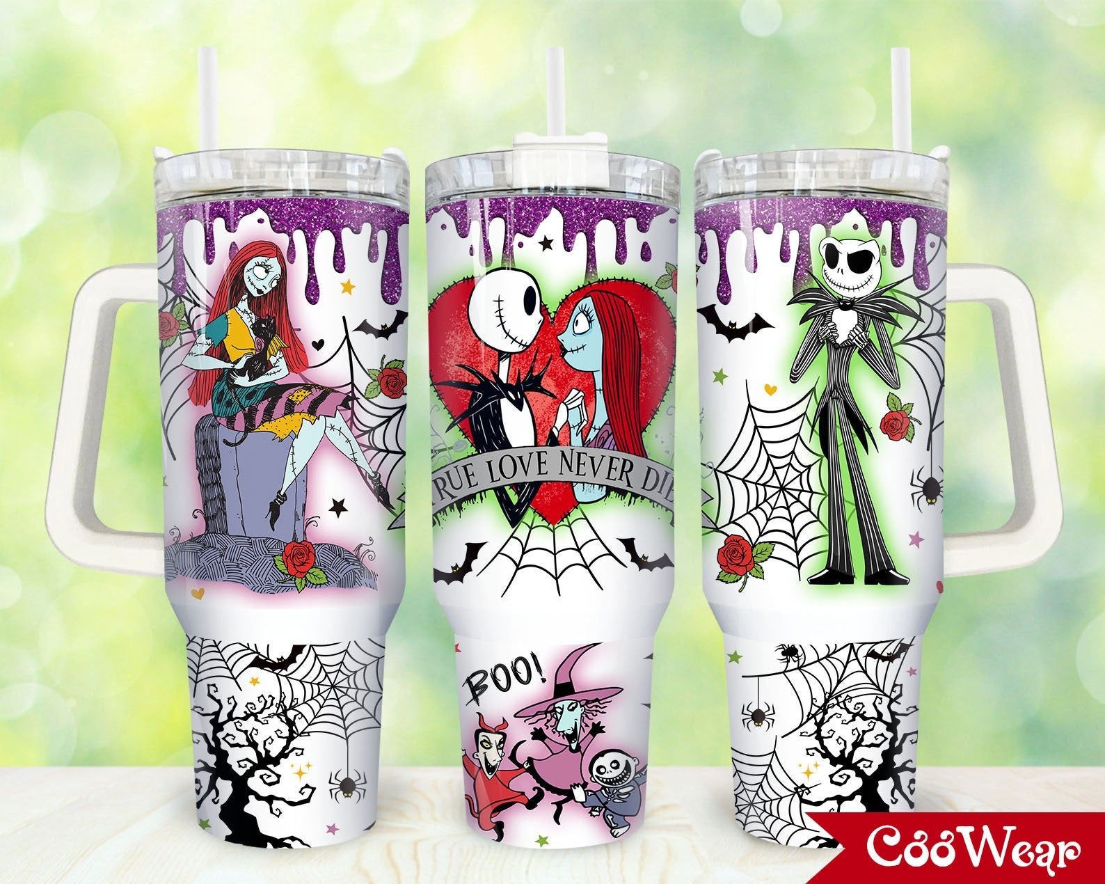 True Love Never Die Nightmare Before Christmas 40oz Tumbler with Handle, Halloween Gifts