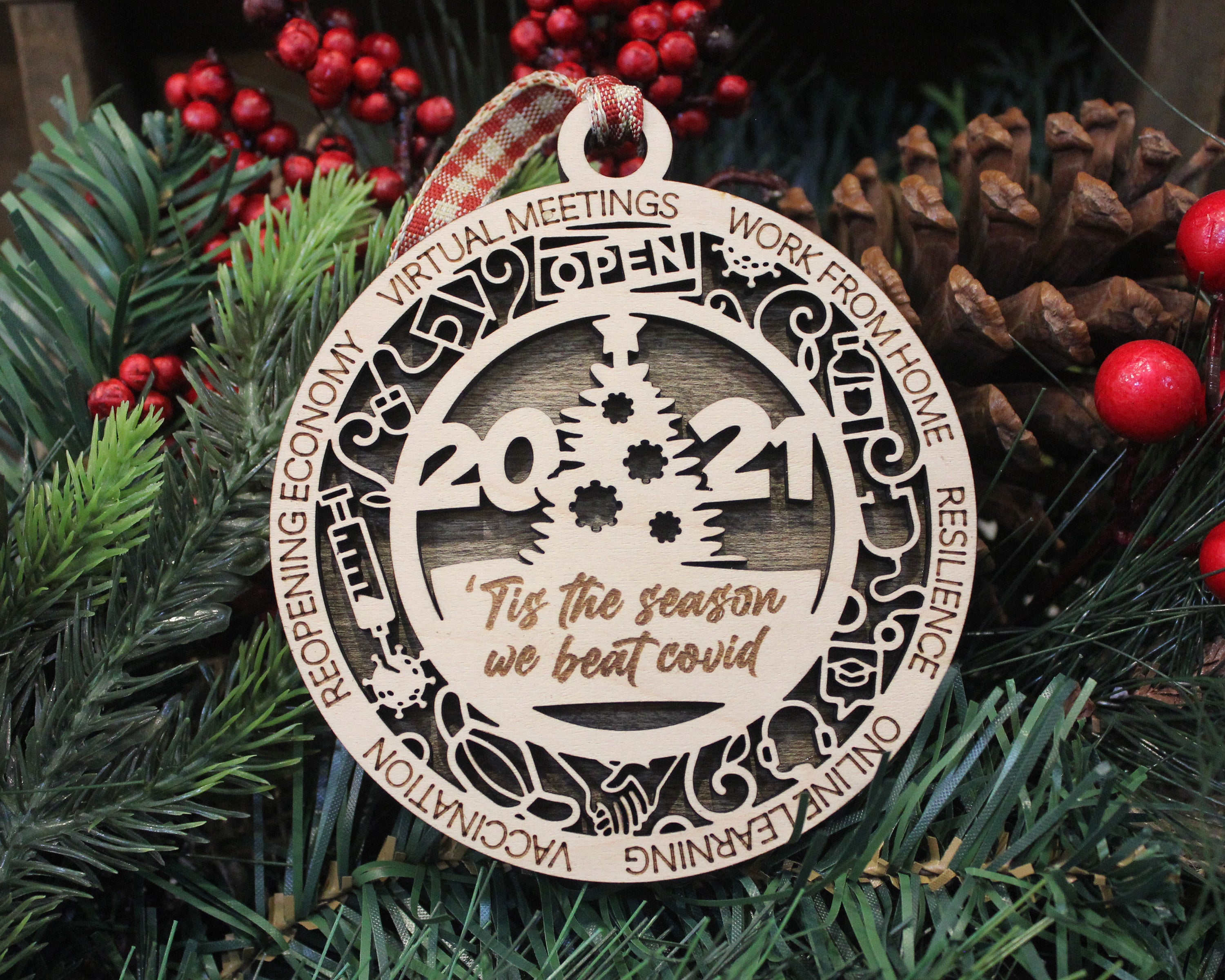 Tis The Season We Beat Covid, 2021 Ornament, Covid Christmas Ornament,2-Layer Wood Ornaments