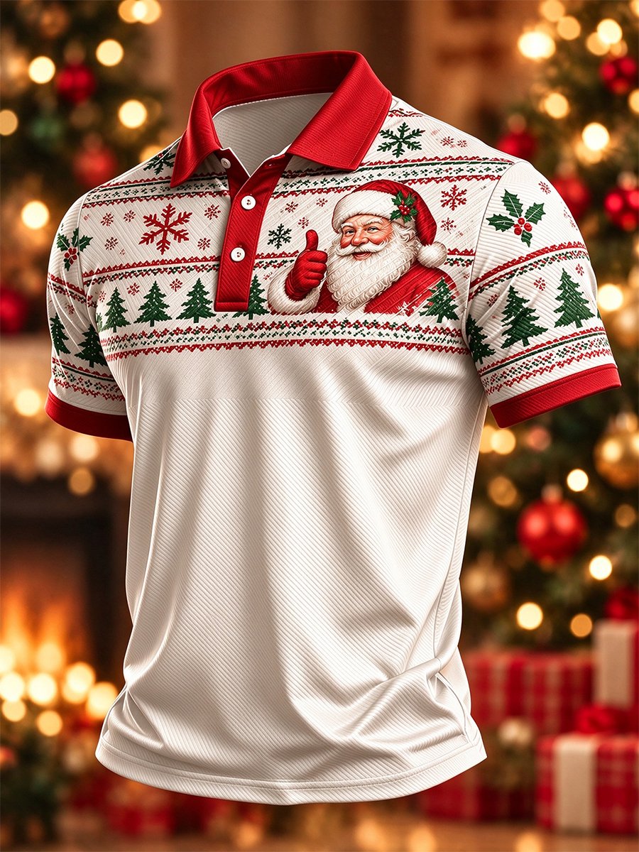Thumbs Up Santa Nordic Christmas Polo Shirt for Men