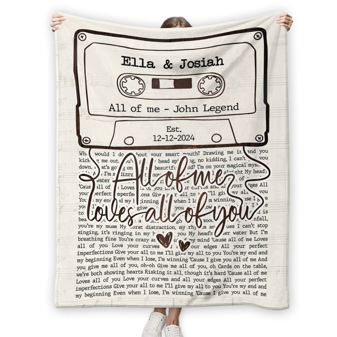 All of Me Loves All of You Custom Song Lyric Blanket, Anniversary Wedding Gift