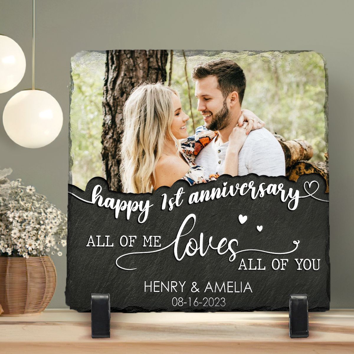 Happy Anniversary Personalized Rectangular Stone, Photo Slate, Anniversary Gift For Couple