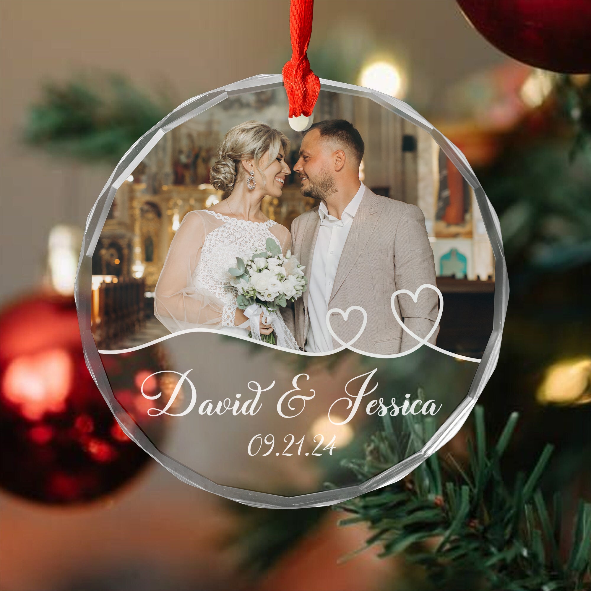 Personalized Photo Christmas Glass Ornament, Gift For Couple, Wedding Gifts