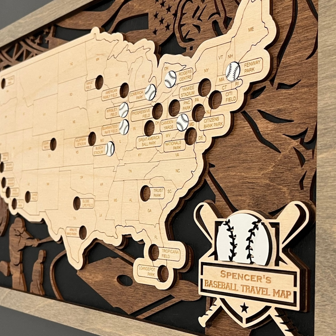 Baseball Stadium Map With Pins, Baseball Park Map, Major League Baseball Map, Gifts For Baseball Players