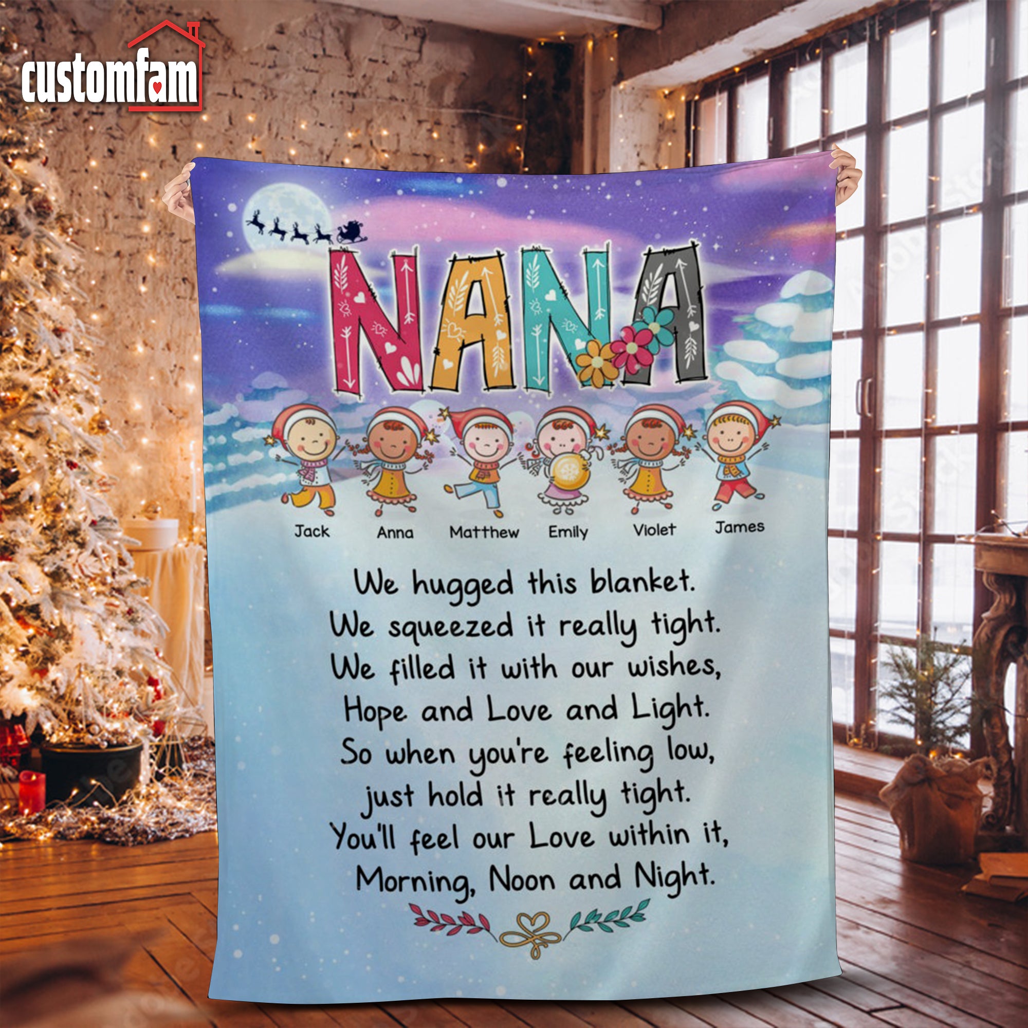 Nana and Grandkids Personalized Blanket, Gift For Grandma