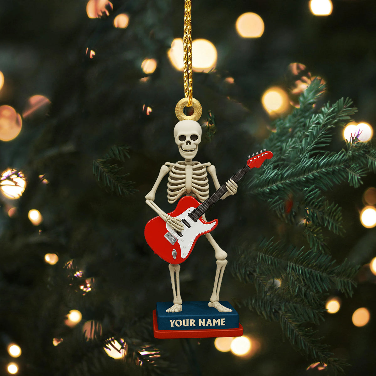 Custom Name Skeleton Guitarist Deadhead Acrylic Ornament, Rock Ornament, Gift For Rock Lovers
