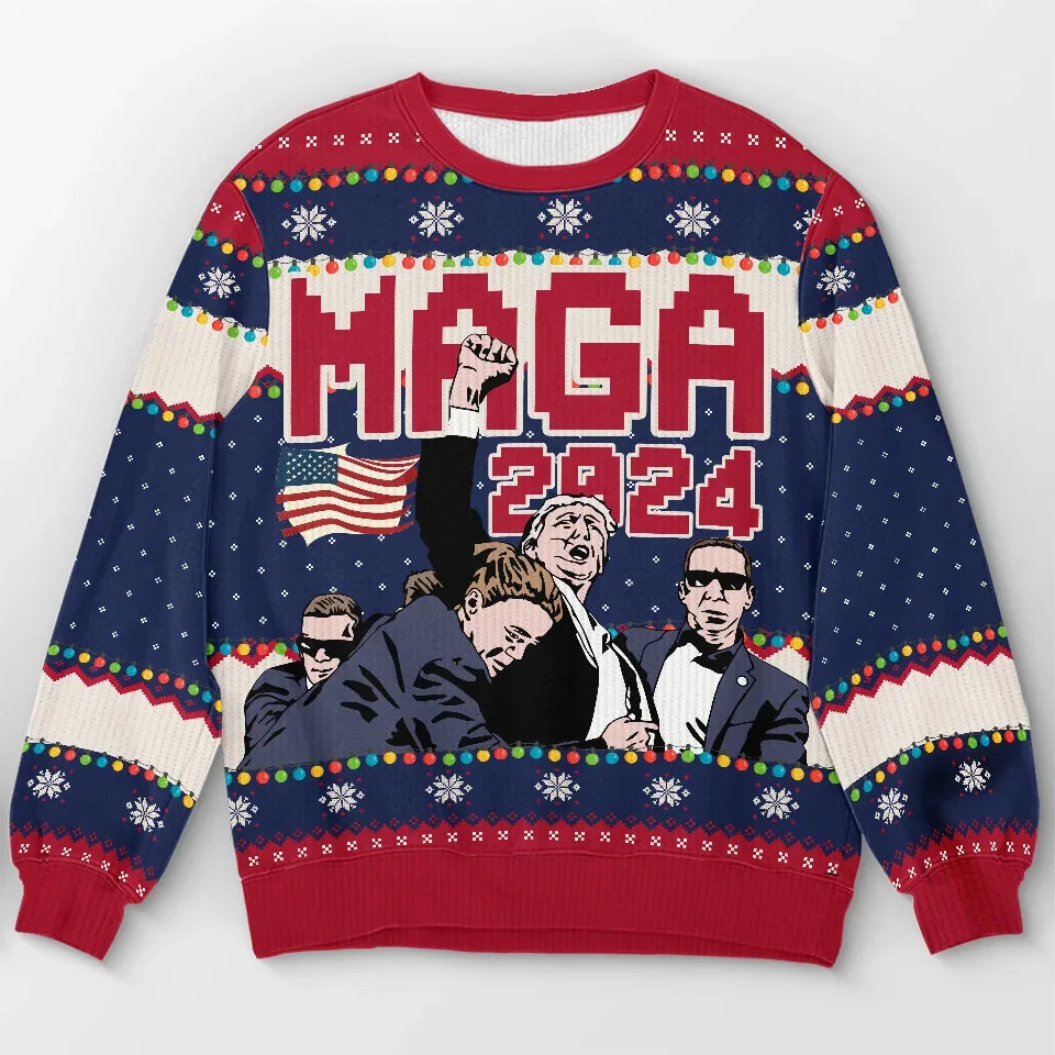 Fight Fight Fight! Trump2024 Funny Christmas Ugly Sweater, Funny Political Shirts