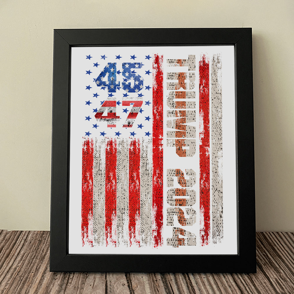 45-47th Trump 2024 America Flag Picture Frame, Political Gift For Trump Supporter