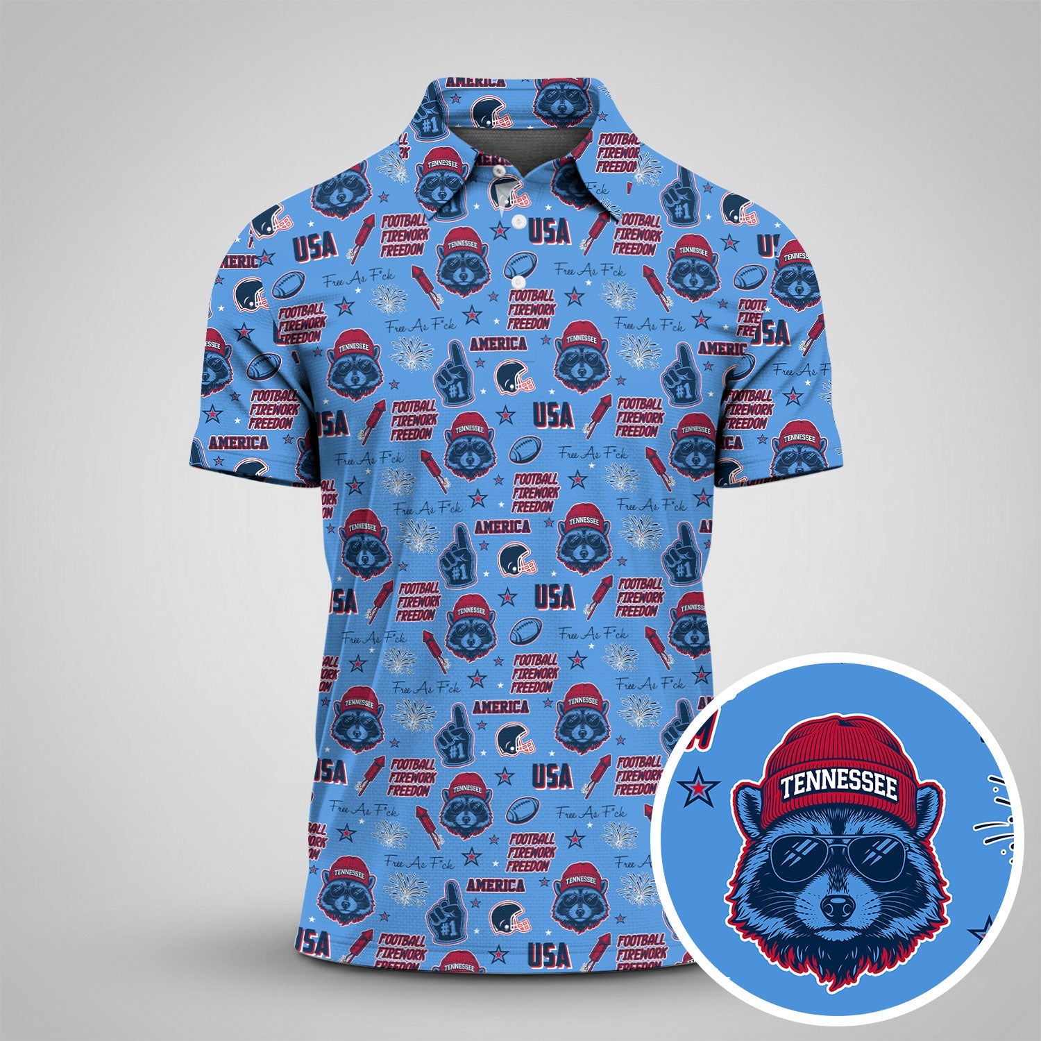 Raccoon Titans Blue Titans Red Sport Polo, American Football League Gift Ideas For Football Fans