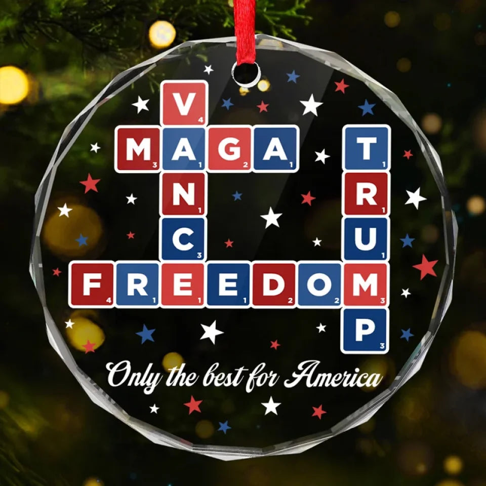 Trump Vance Crossword Puzzle Christmas Glass Ornament, 2024 Christmas Ornament