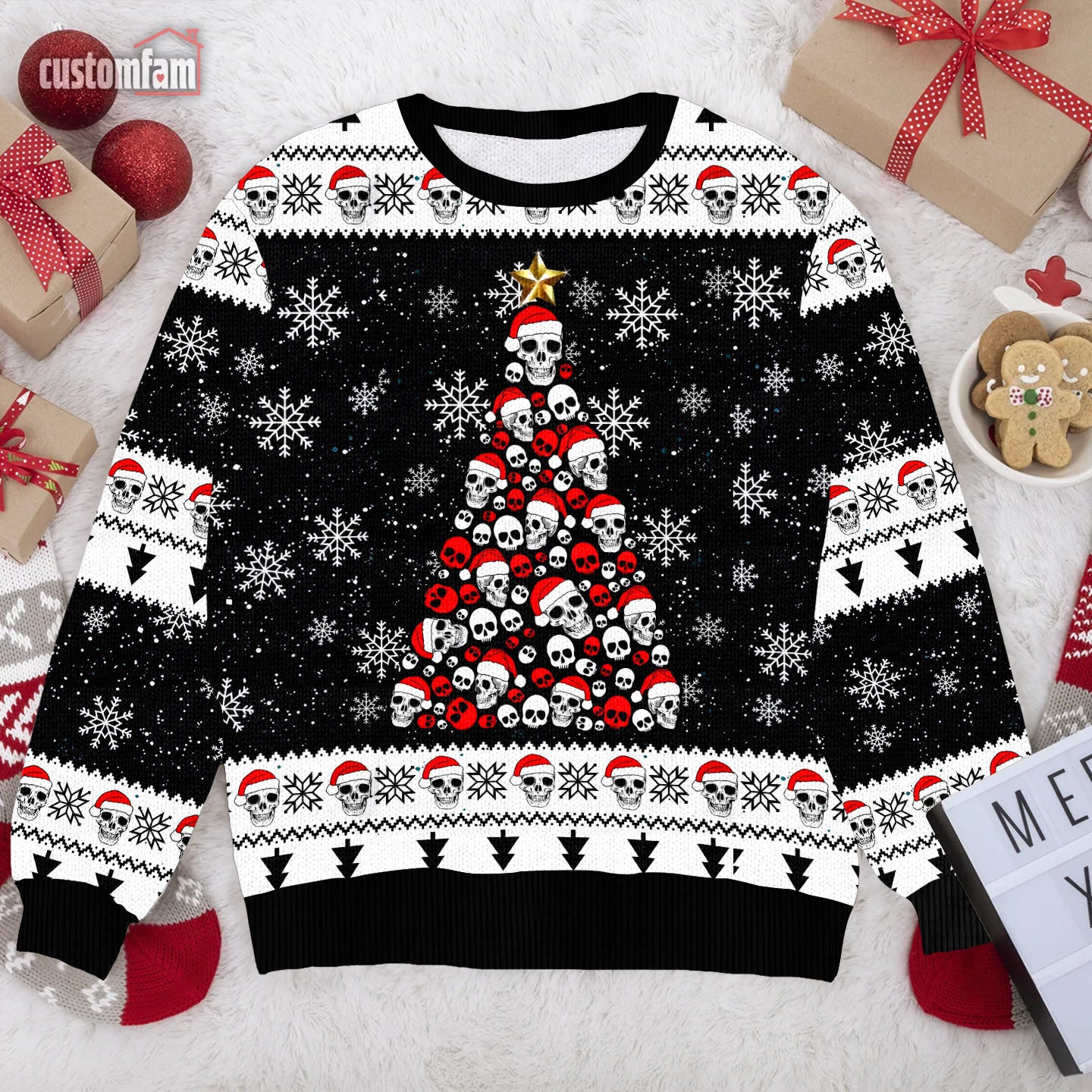 Men Skull Pattern Funny Ugly Christmas Sweater, Christmas Gift