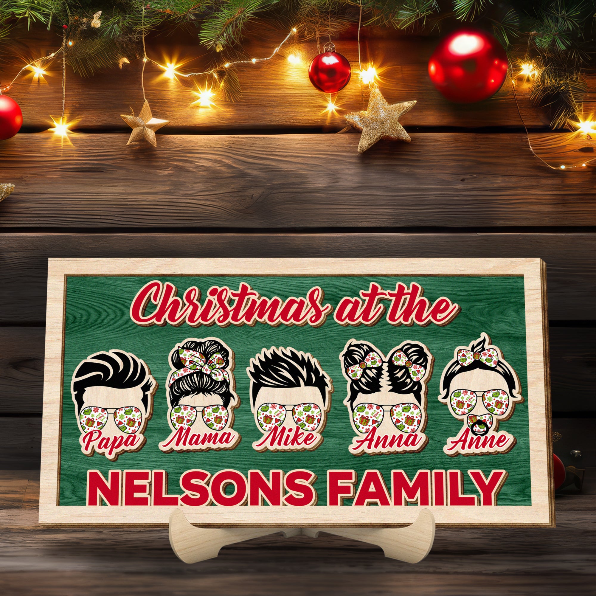 Christmas At The Personalized 2 Layered Family Wood Sign, Christmas Decor