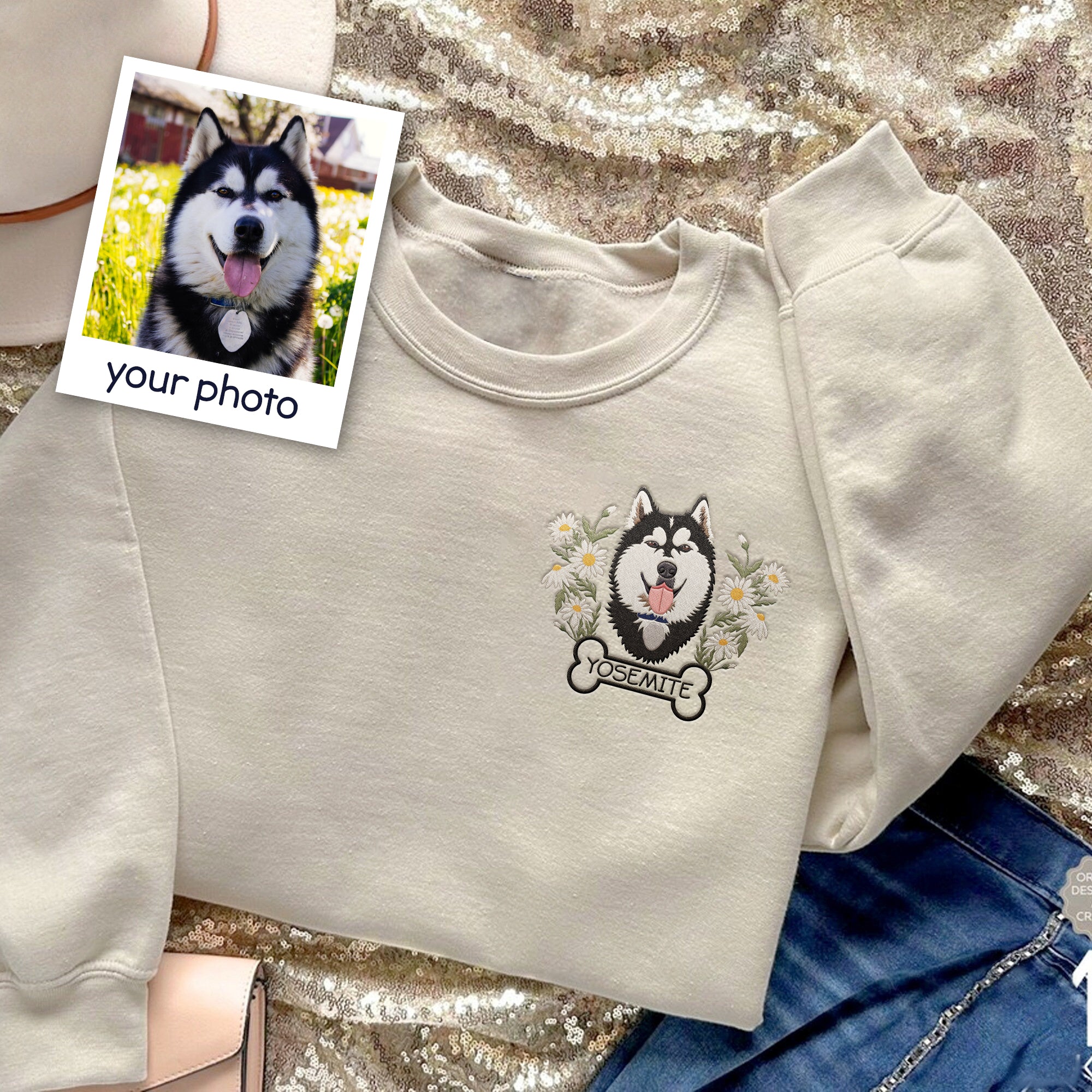 Custom Sweater, Pet Portrait Embroidered Sweater, Pet Lovers