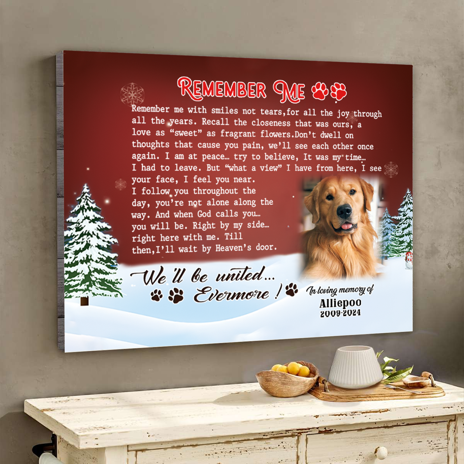 Remember Me Custom Photo Memorial Canvas Wall Art, Sympathy Gift For Loss Of Dog