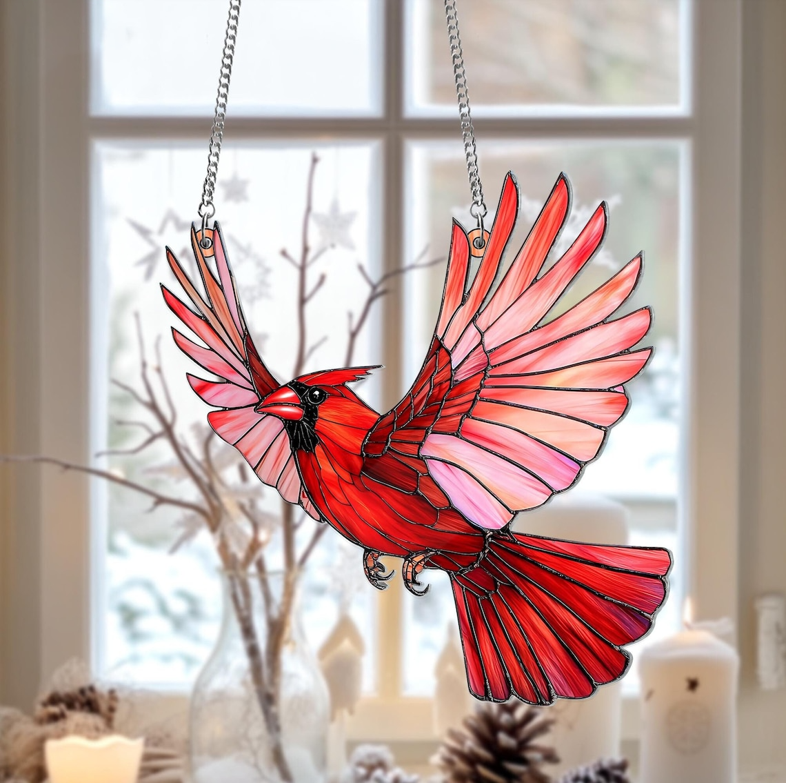 Red Cardinal Acrylic Suncatcher Ornament, Christmas Memorial Ornament, Bird Lovers Gift