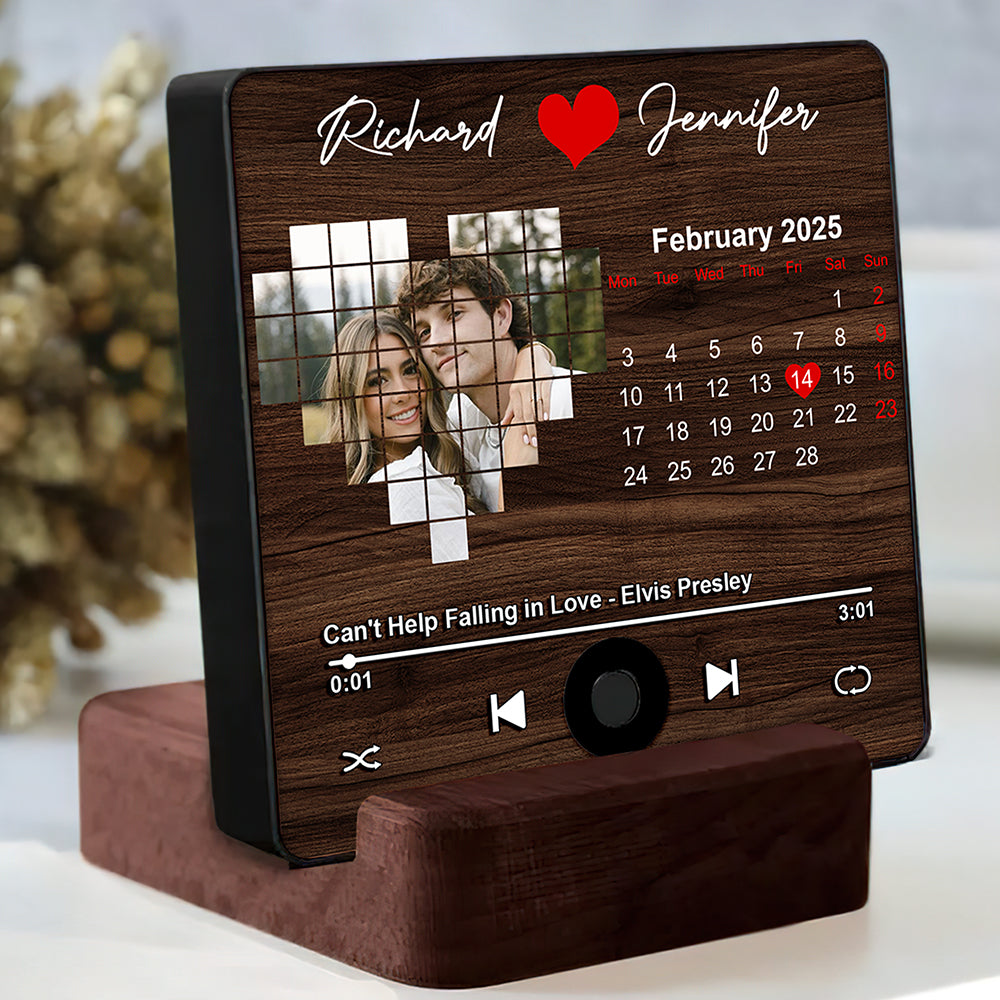 Custom Music & Photo Fridge Magnet, Couple Calendar Heart, Valentine Gift For Couple