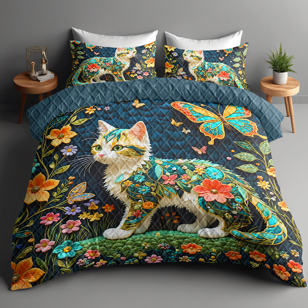 Flower Cat Quilt Bedding Set, Bedding Set, Gift For Cat Lovers