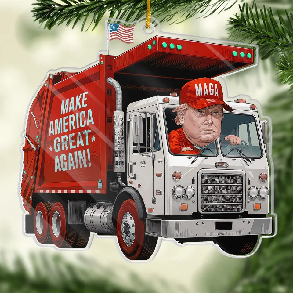 Trump2024 Garbage Truck Custom Shaped Acrylic Ornament, Political Christmas Ornament