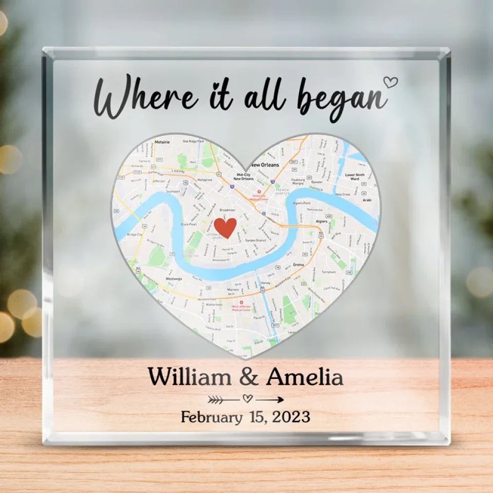 Where It All Begin Custom Map Acrylic Plaque, Long Distance Relationship Gift, Personalized Gifts For Couples