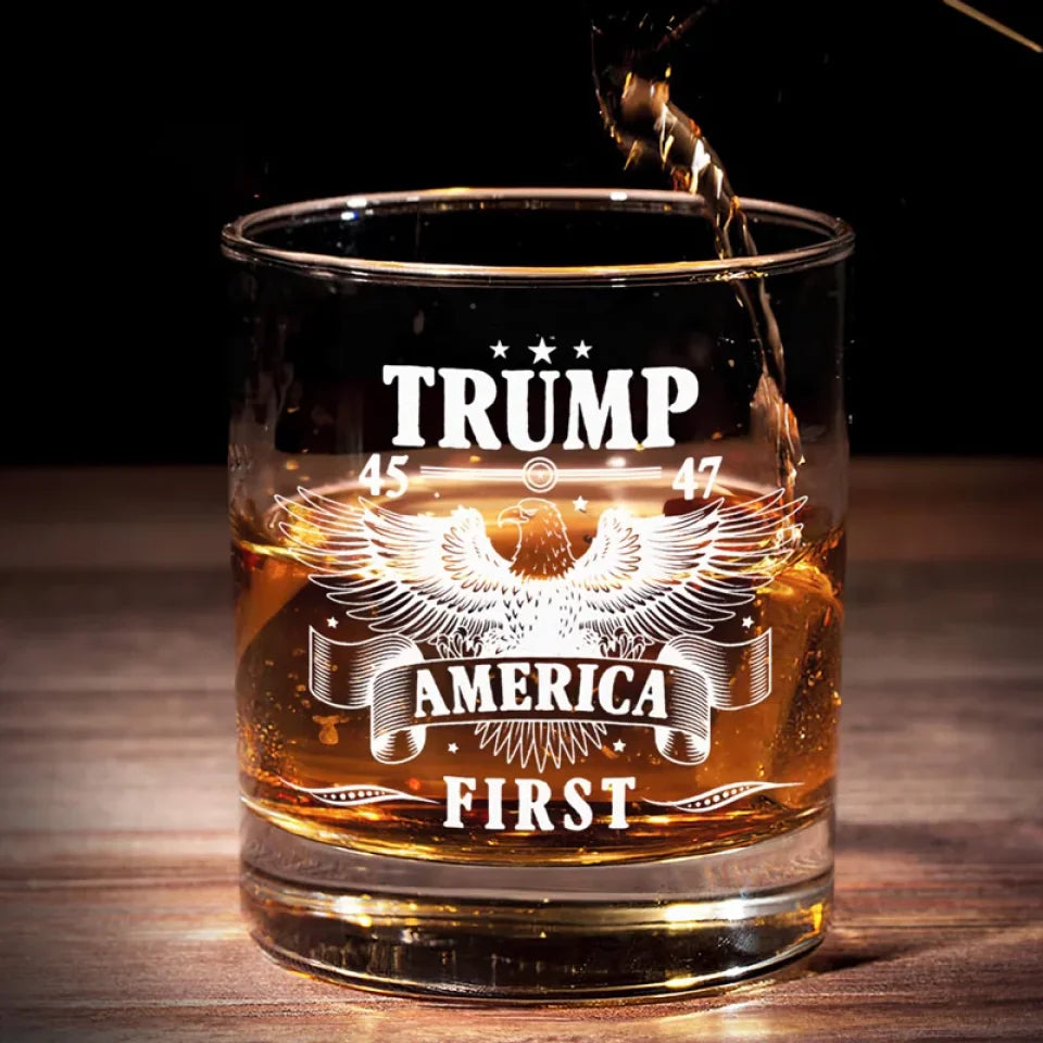 Trump President 45 47 Whiskey Glass, America First Old Fashioned Glass, Patriots Gifts, Cool Dad Gifts