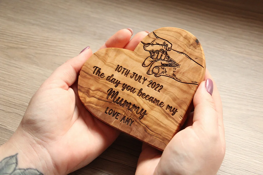 The Day You Became My Mummy Engraved Heart Shaped Wood Sign, Personalized Mother's Day Gifts