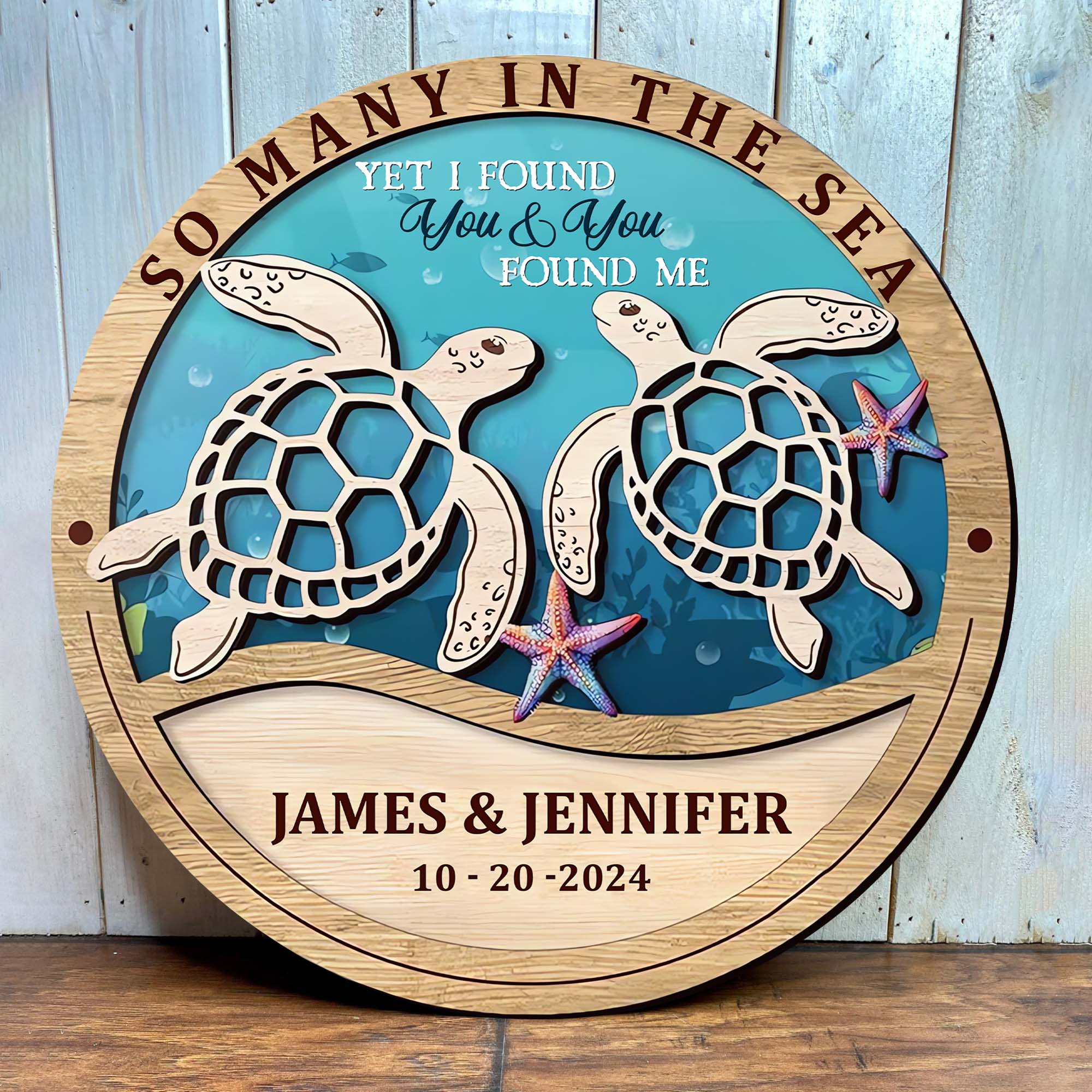 Personalized Sea Turtles 2 Layered Wood Sign, Couple Wood Sign, Valentine's Day Gift