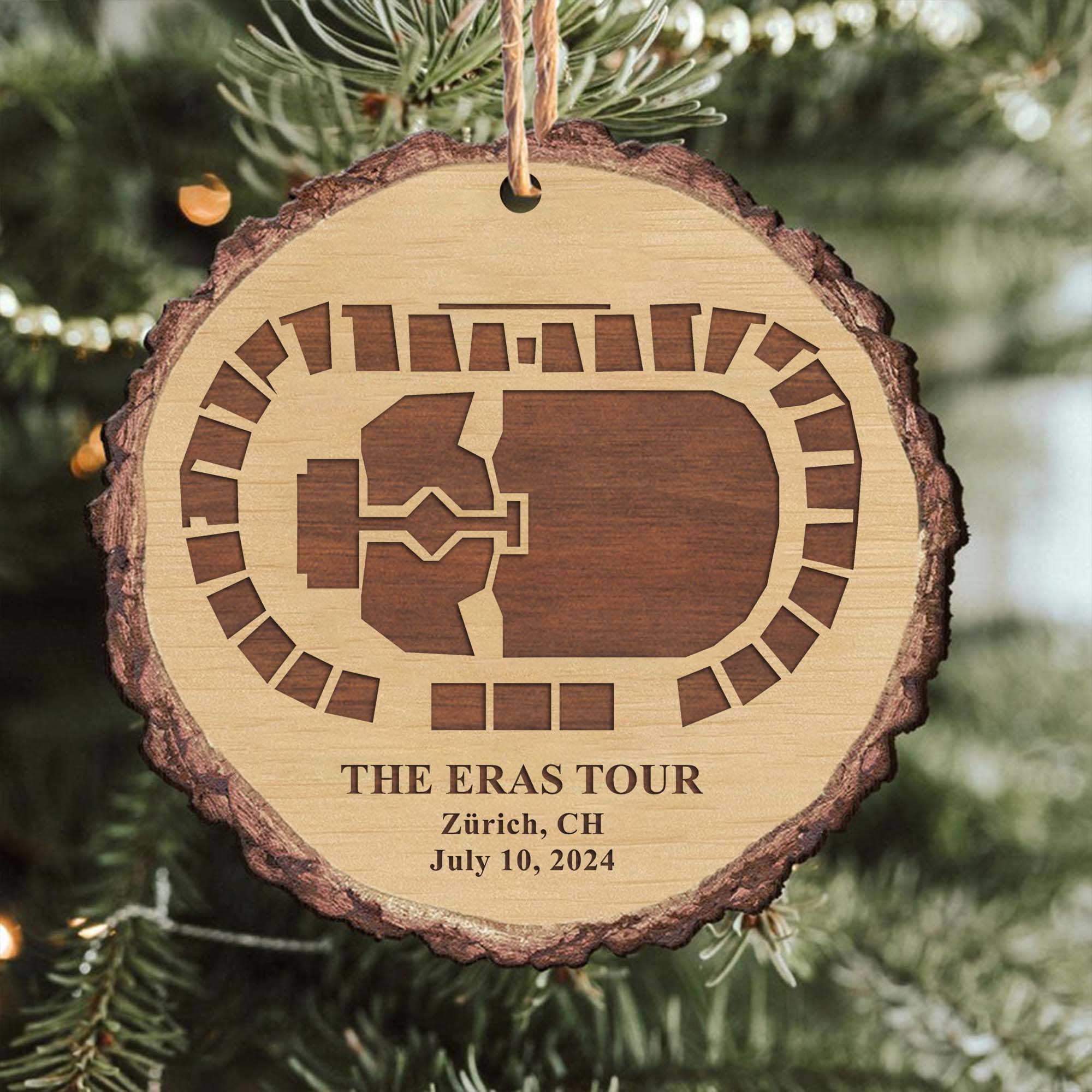 The Eras Tour Zurich Stadium Personalized Christmas Wood Ornament, Gift For Swifties