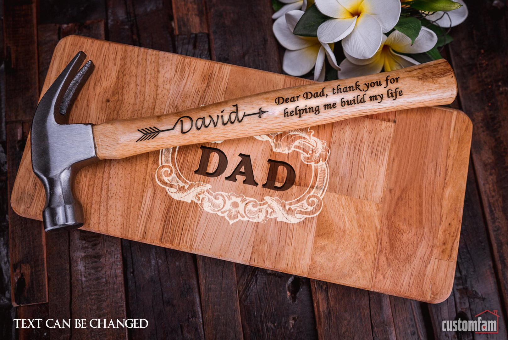 Fathers Day Gifts for Dad 2024, Engraved Hammer with Premium Wooden Gift Box & Nails Set, Dear Dad Thank you for Helping Me Build My Life