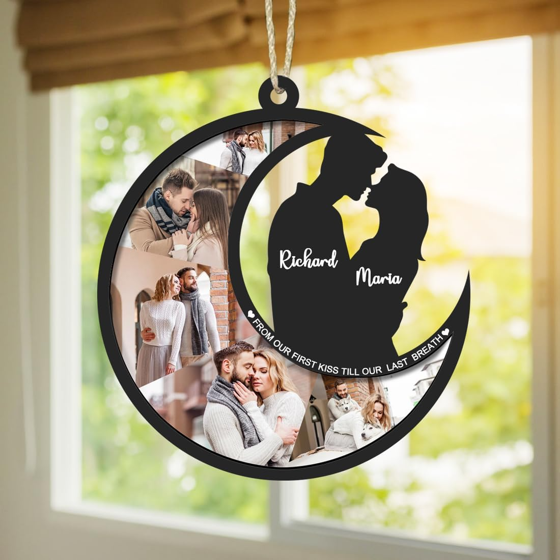 From Our First Kiss Till Our Last Breath Personalized Suncatcher Ornament, Custom Photo Couple Ornament