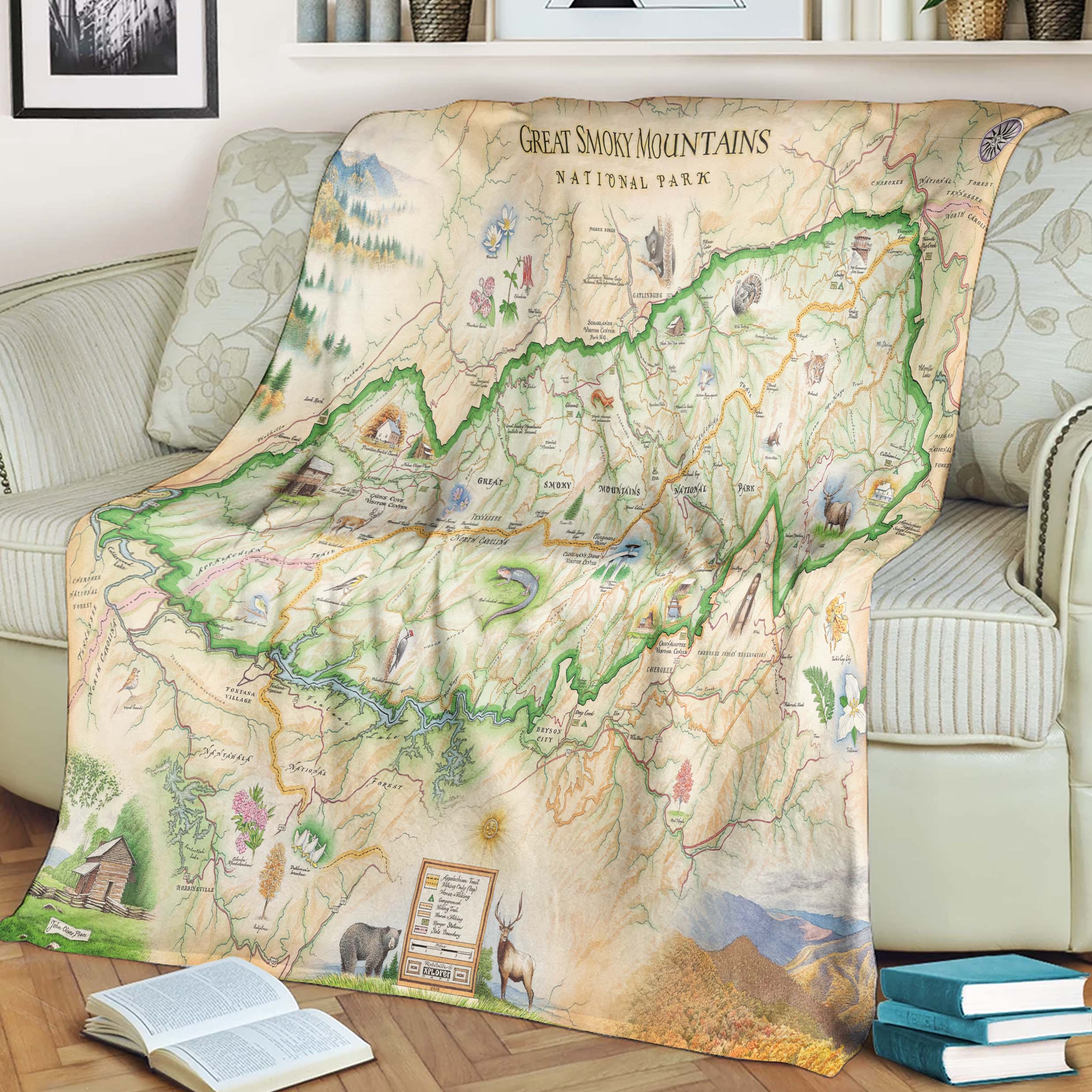 Great Smoky Mountains National Park Map Blanket, Gift For Travelers, Outdoor Gift