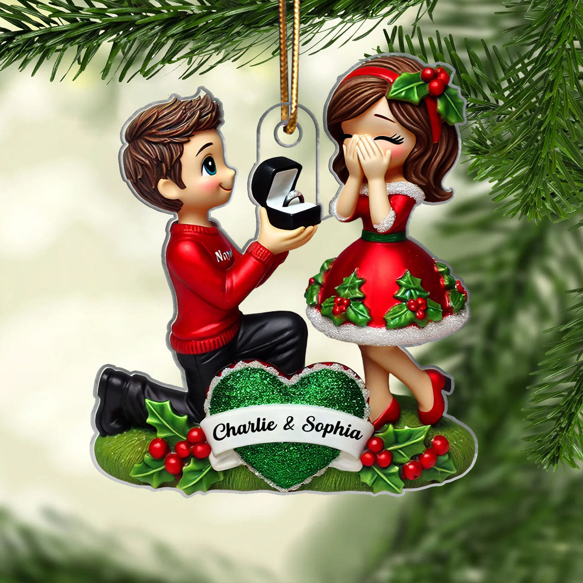 Personalized Marriage Proposal Acrylic Ornament, Newly Engaged Gifts, Couple Ornaments