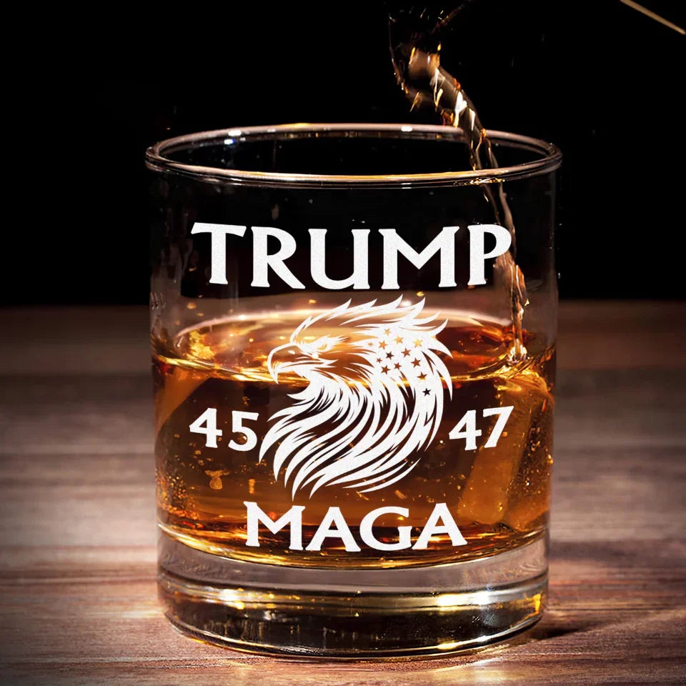 Trump2024 President 45 47 Whiskey Glass, MAGA2024 Old Fashioned Glass, Cool Christmas Gifts For Dad