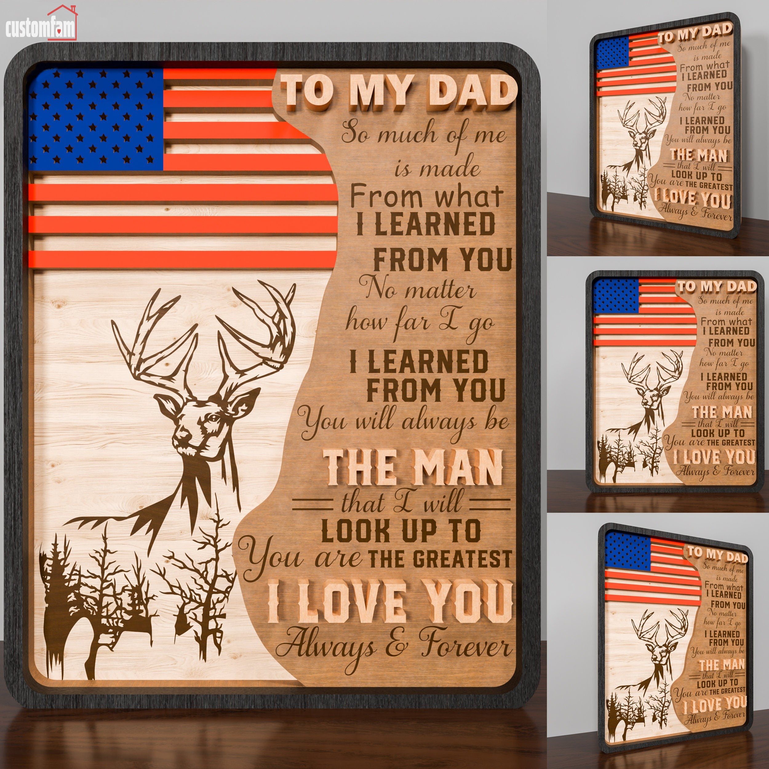 To My Dad Personalized Deer Hunting 2 Layered Wooden Sign, Father’s Day Hunting Sign, Gifts For Dad