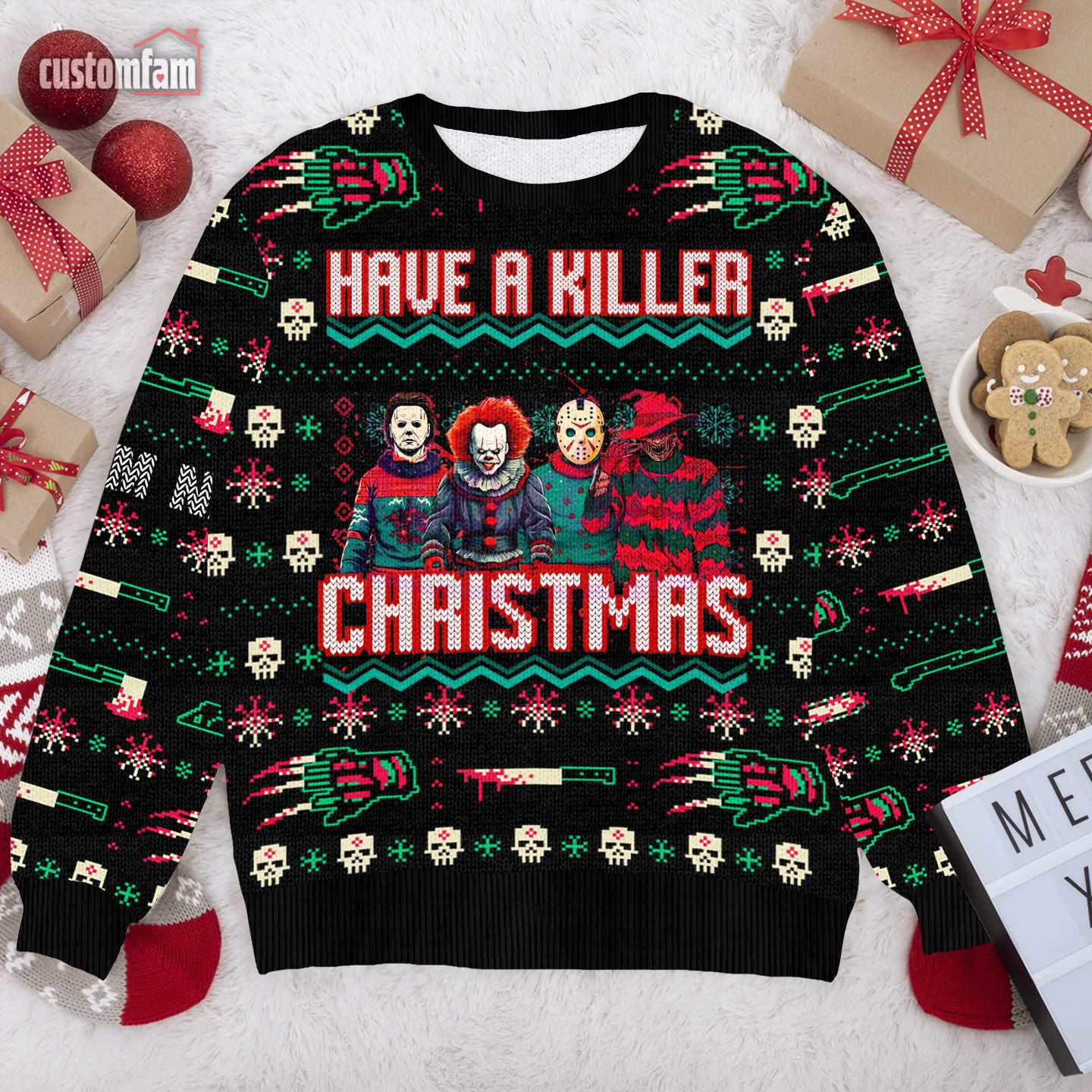 Horror Movie Characters Christmas Ugly Sweater, Horror Christmas Sweater, Christmas Gift