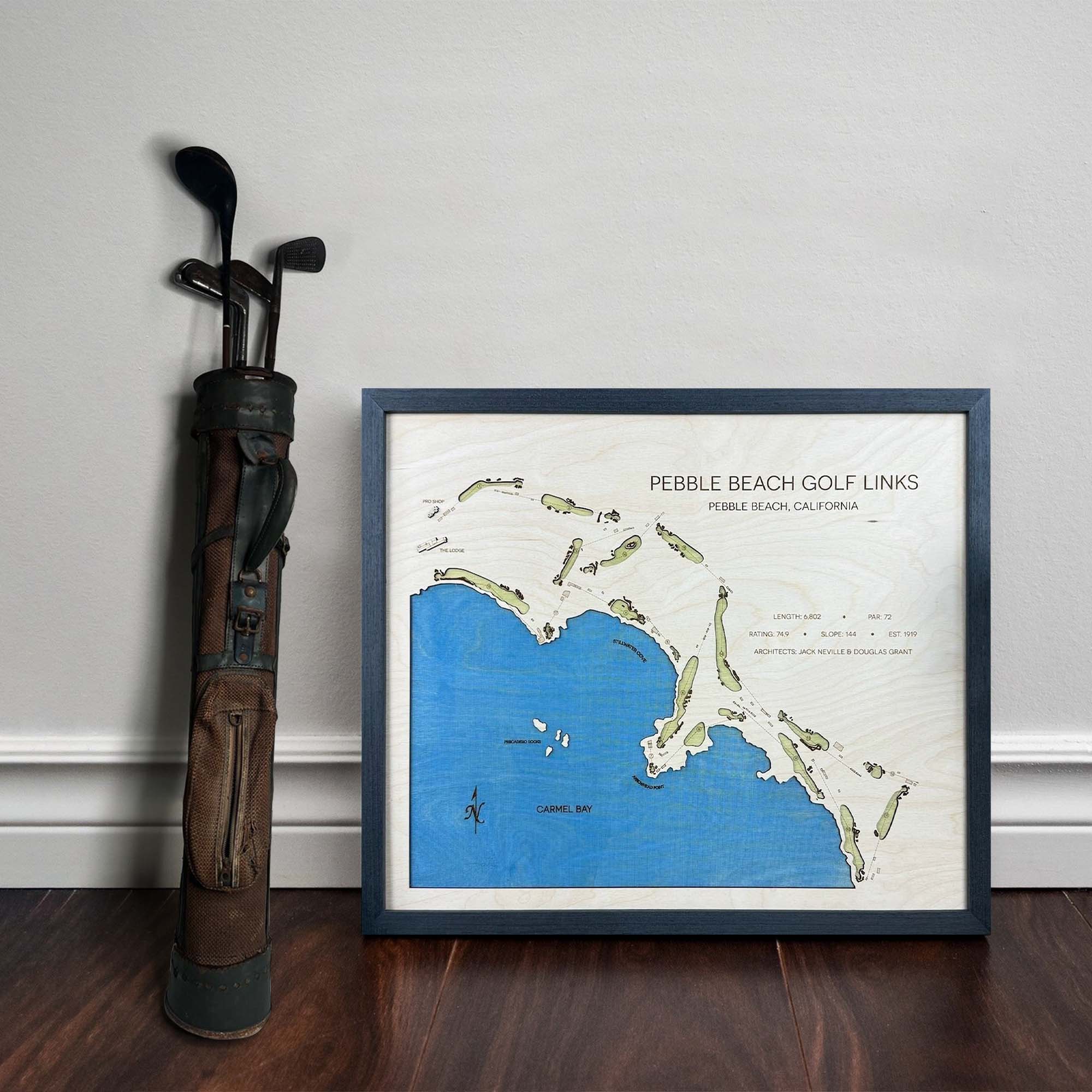 Pebble Beach Golf Links Custom Golf Course Map, Golf Art, Golf Wood Sign, Gifts For Golf Lovers