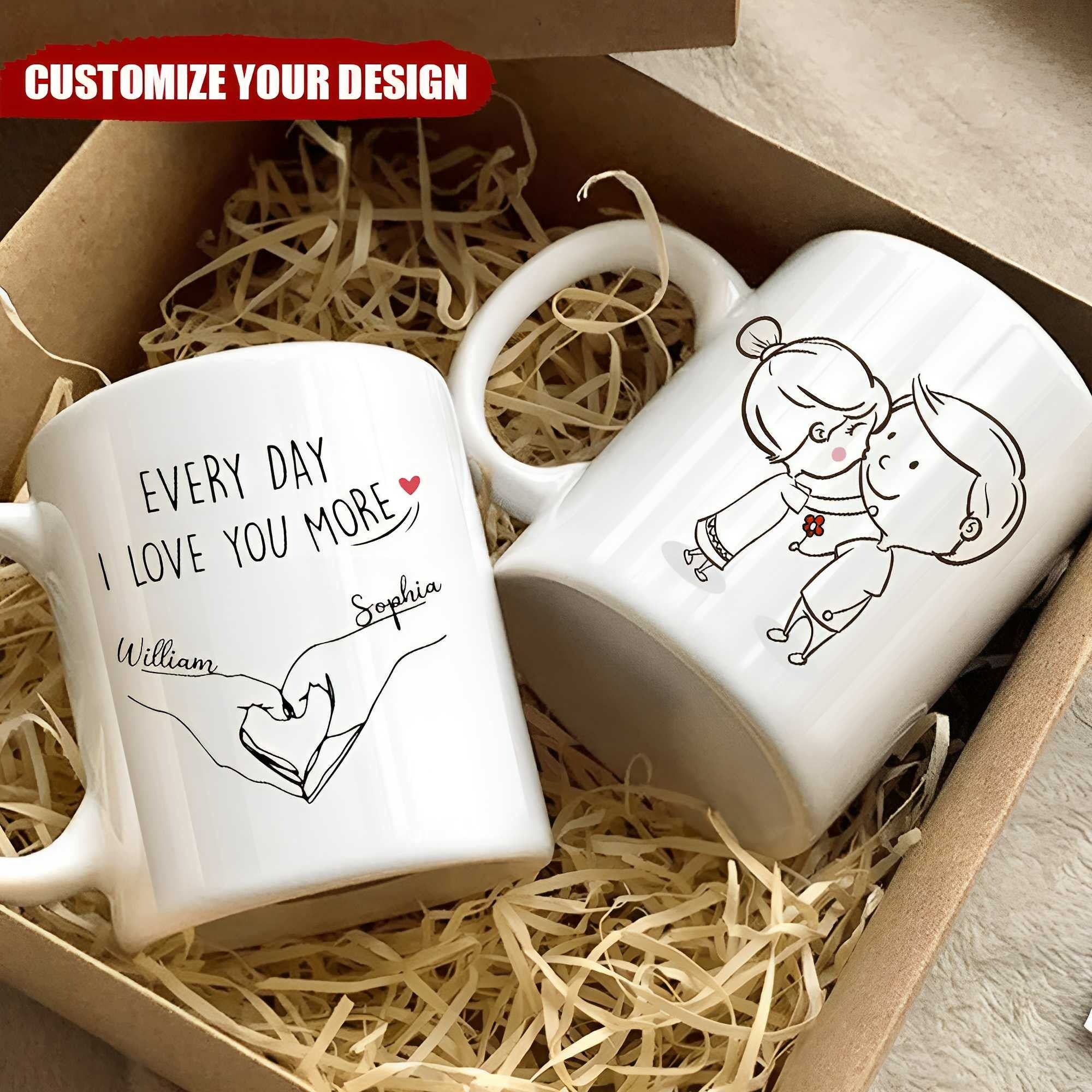 Every Day I Love You More Personalized Valentine Coffee Mug, Couple Mug, Gift For Couple