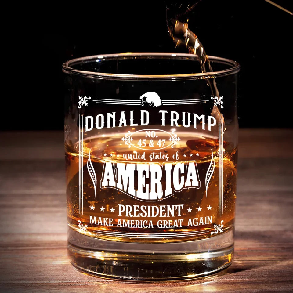 45 47 US President Trump2024 Whiskey Glass, Old Fashioned Glass, Cool Christmas Gifts For Dad