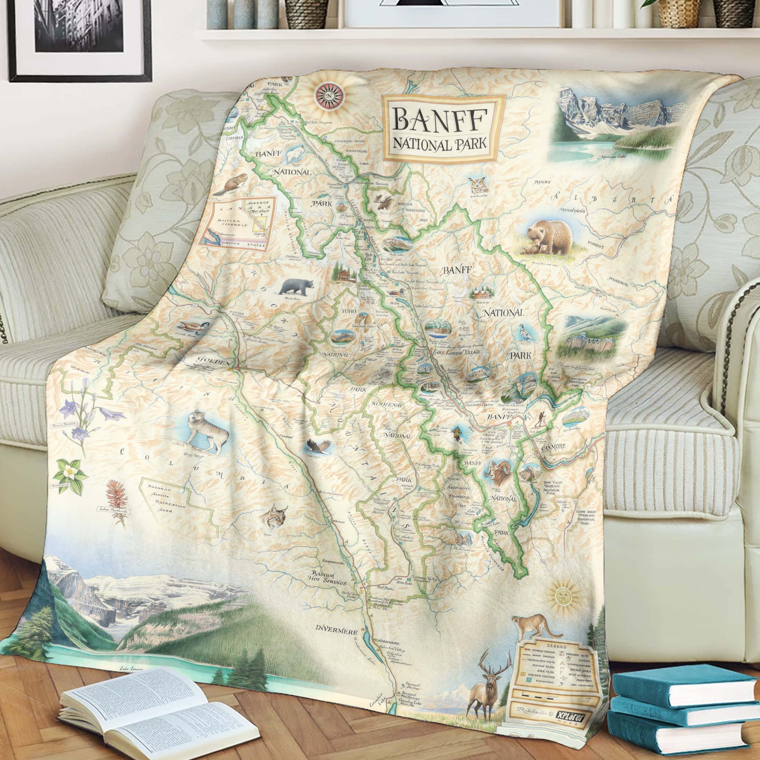 Banff National Park Map Blanket, Gift For Travelers, Outdoor Gift