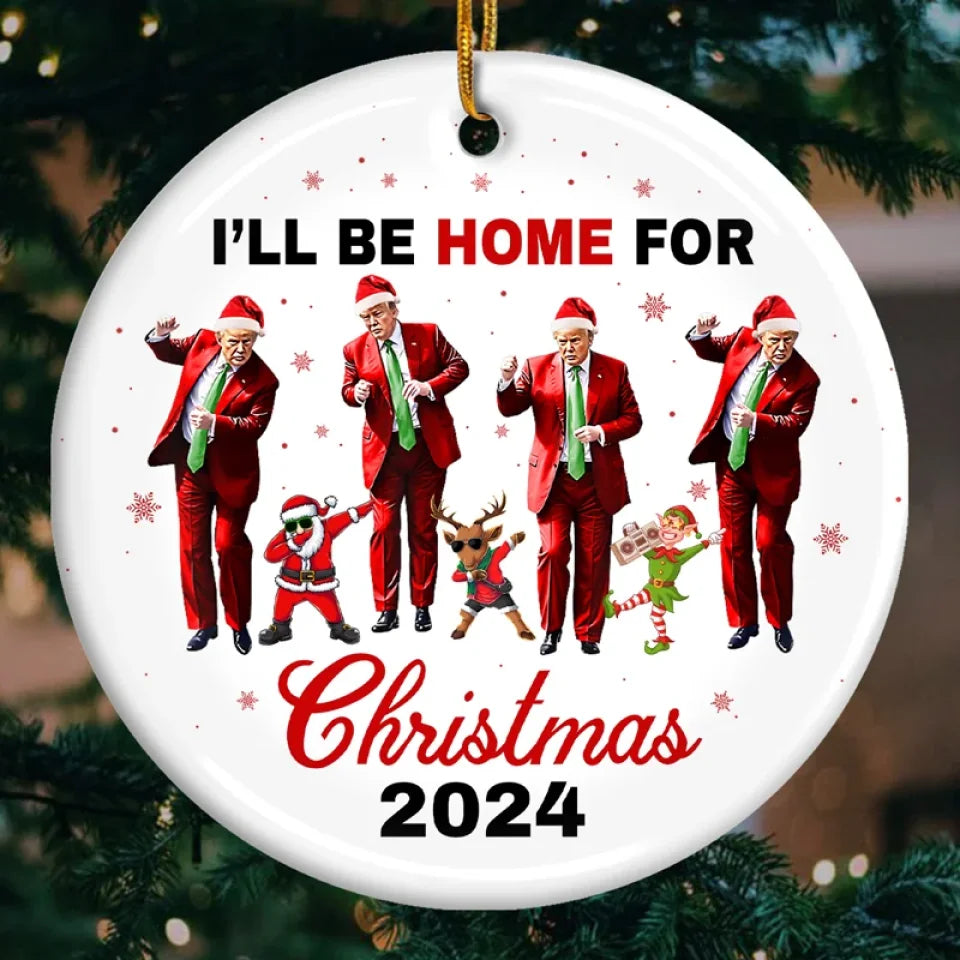 Funny Humorous Trump2024 Dancing Ceramic Christmas Ornament, Political Ornament, Funny Christmas Ornaments