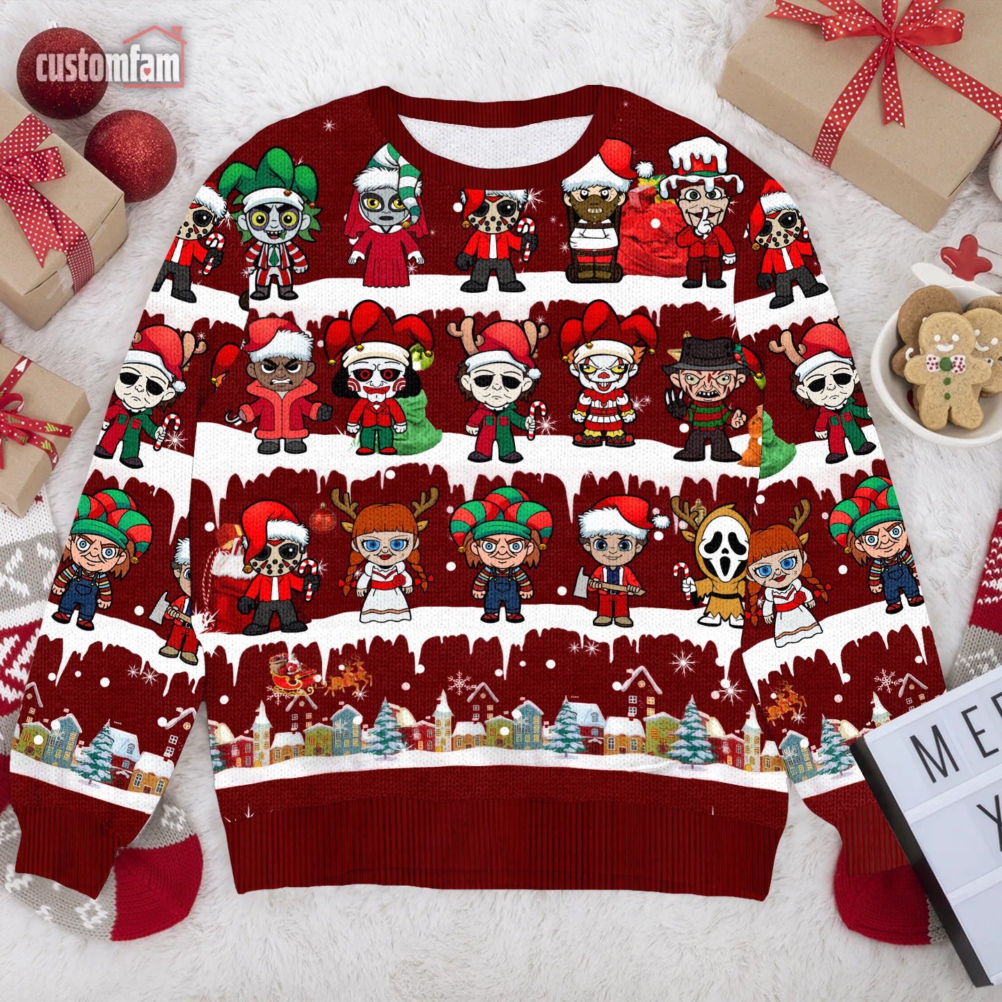 Horror Movie Characters Christmas Ugly Sweater, Gifts For Horror Fans