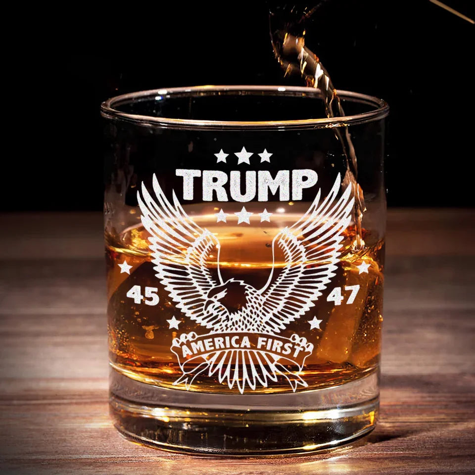 America First Trump2024 45 47 Whiskey Glass, Patriotic Wine Glasses, Presents For Dad