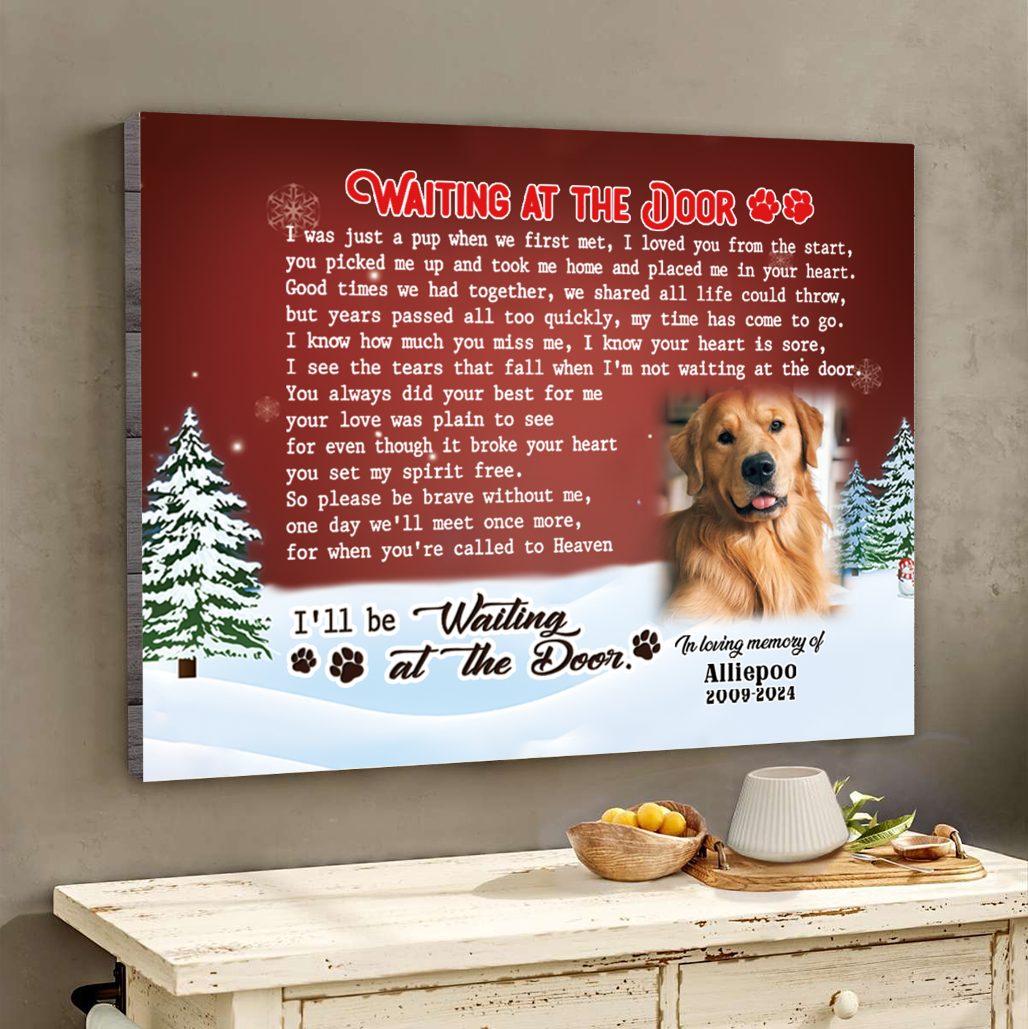 Waiting At The Door Custom Photo Memorial Canvas Wall Art, Sympathy Gift For Loss Of Dog