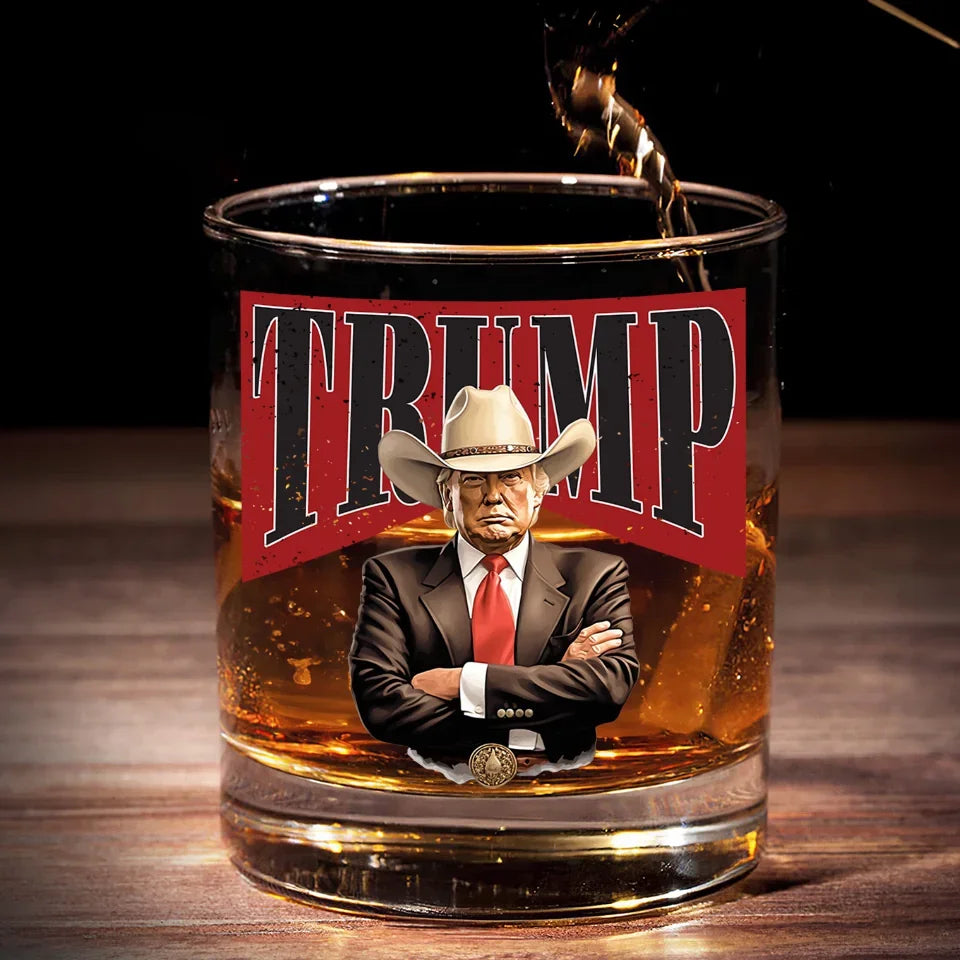 Cowboy Western Trump2024 Whiskey Glass, Patriotic Wine Glass, Funny Dad Gifts