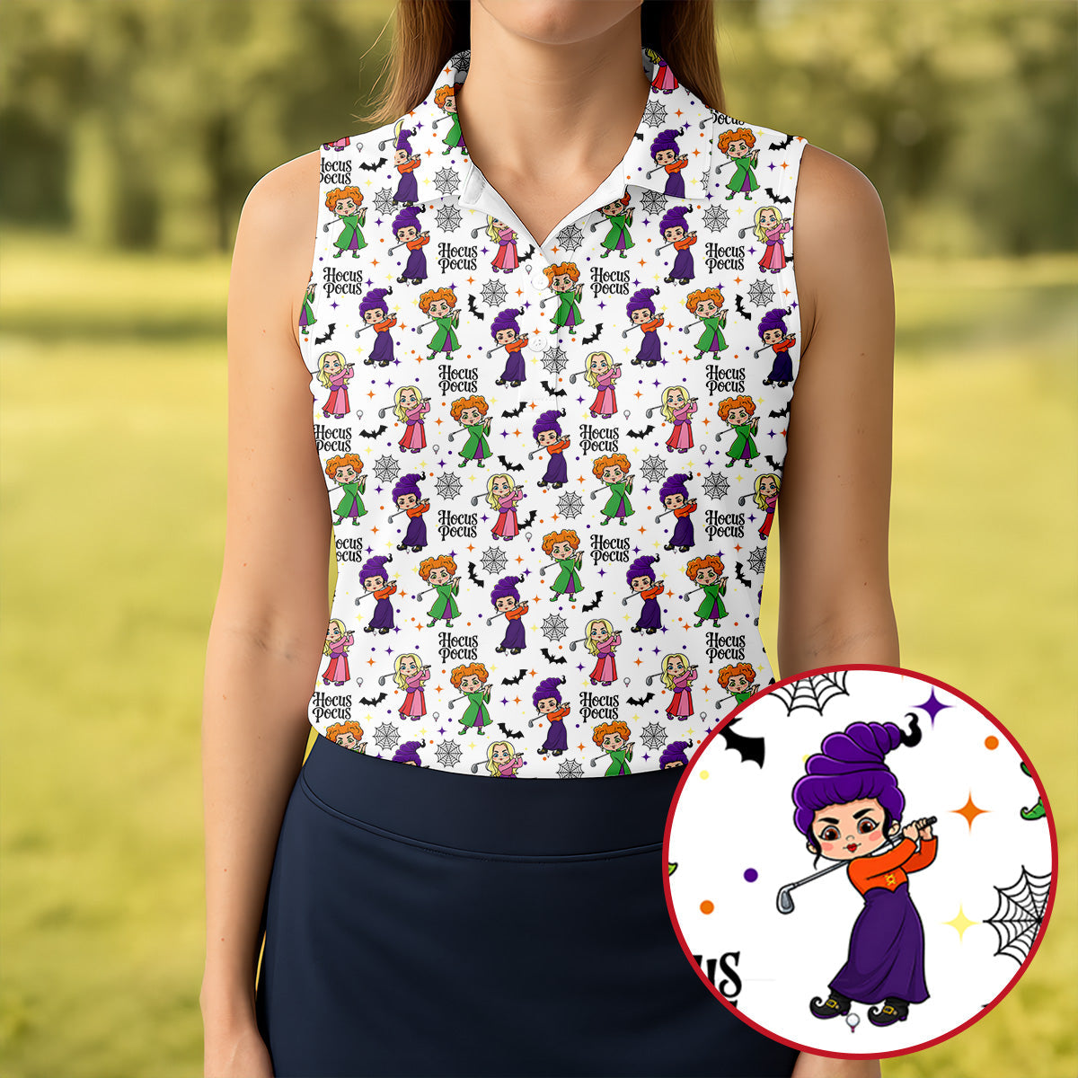 Hocus Pocus Horror Character Polo Shirt, Halloween Tops For Women, Women's Golf Polo