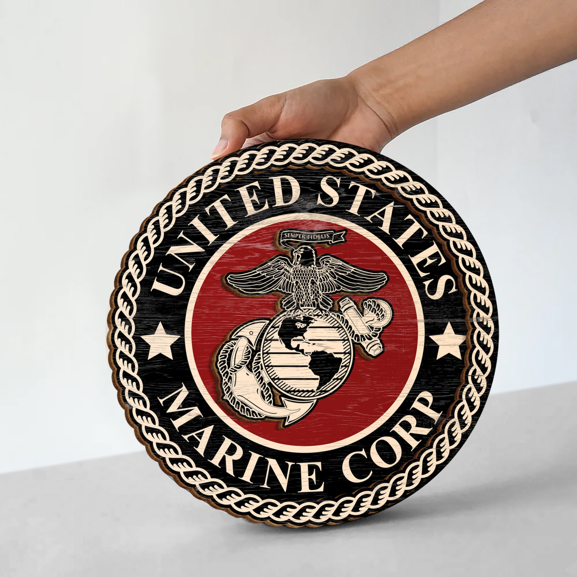 Custom US Marine Military Branch 2 Layered Wood Sign, Veteran Gifts