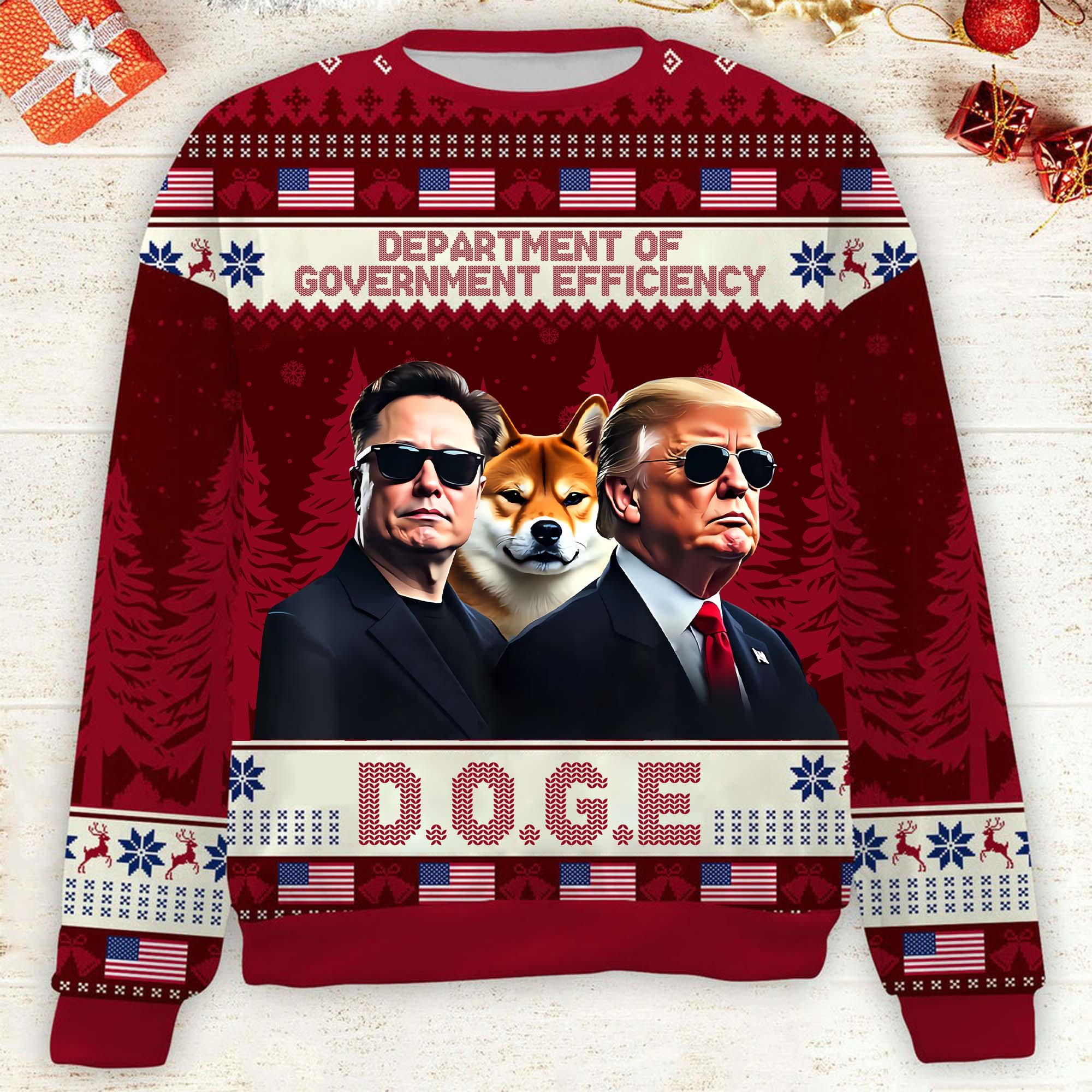 Department Of Government Efficiency Funny Humorous Trump2024 Funny Christmas Ugly Sweater, Funny Political Shirts