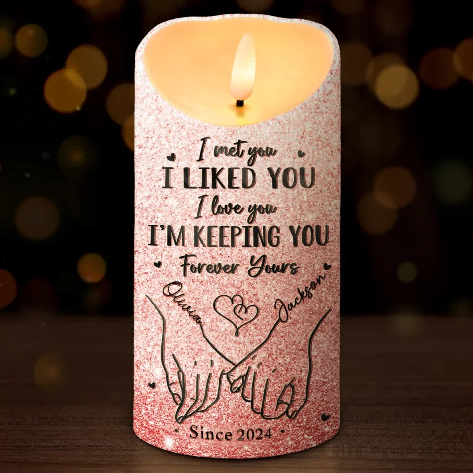 I Met You I Liked You I Love You Personalized LED Candle, Wedding Anniversary Gifts, Couple Valentines Gifts