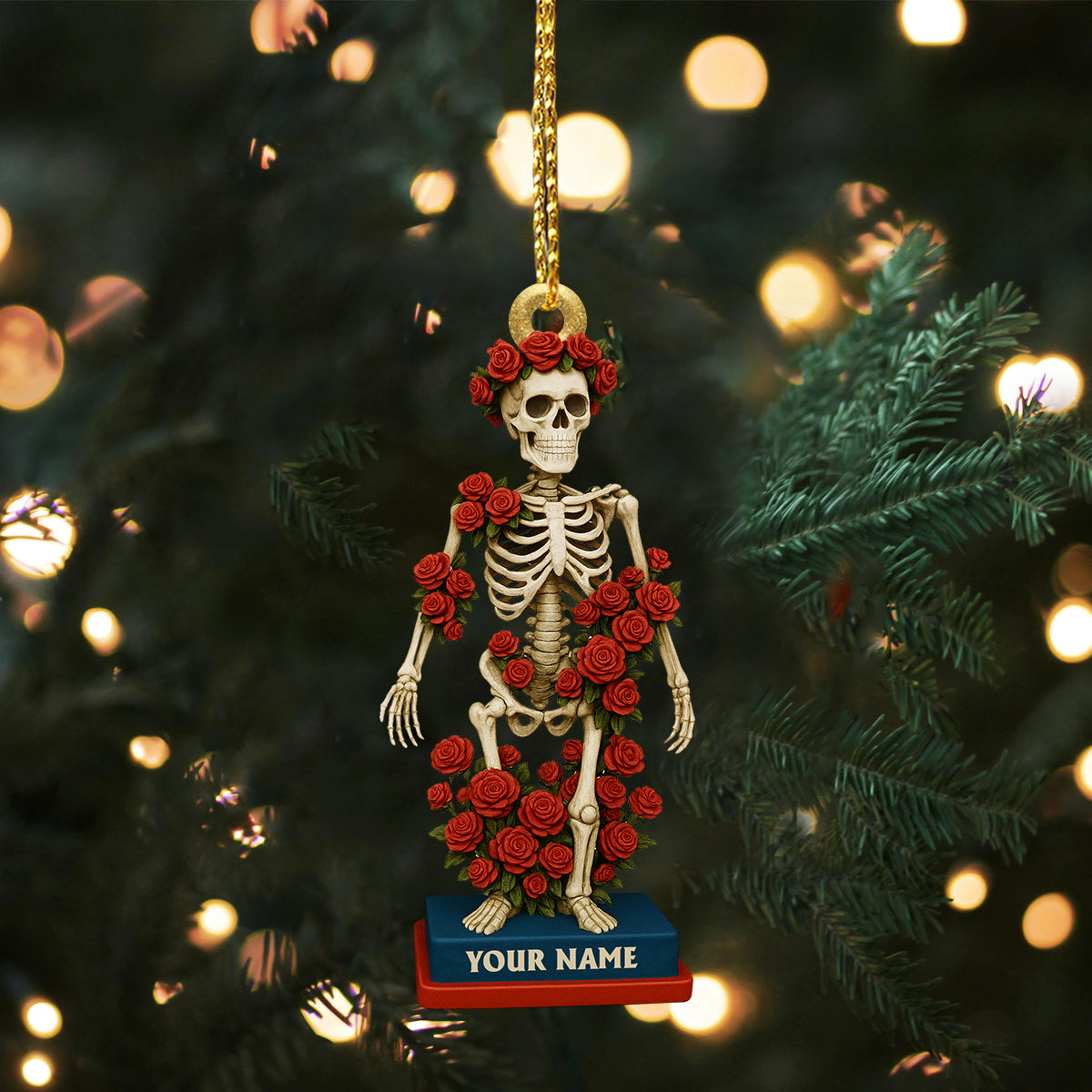 Custom Name Skull And Roses Deadhead Acrylic Ornament, Rock Ornament, Gift For Rock Lovers