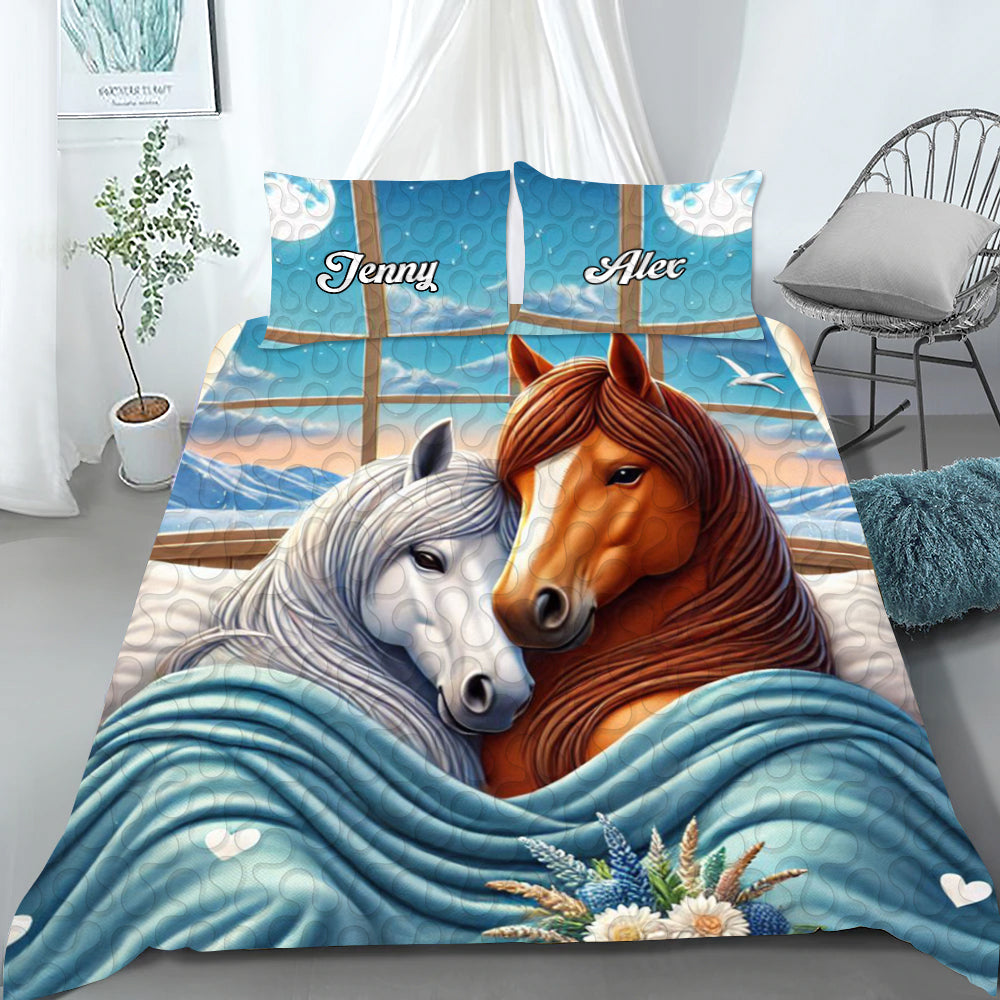 Horse Couples Quilt Bedding Sets, Couple Bedding Set, Couple Valentine Gift, Horse Lover Gift