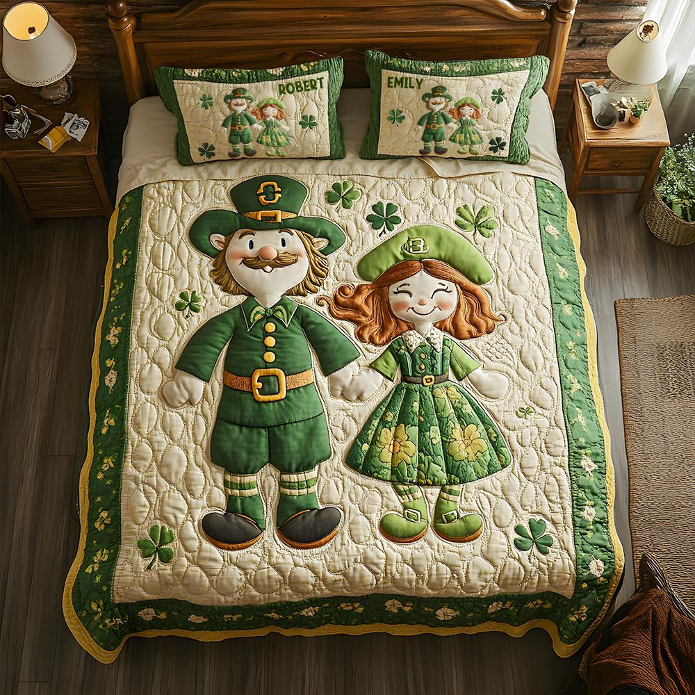 St. Patrick's Day Couple Custom Quilt Bedding Set, Couple Valentine Gift, St. Patrick's Day Gift