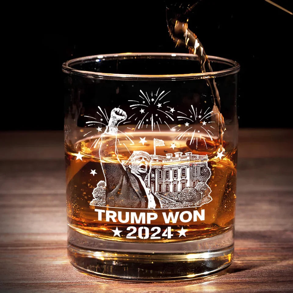 Trumpwon, We Won Whiskey Glass, MAGA2024 Old Fashioned Glass, Cool Christmas Gifts For Dad